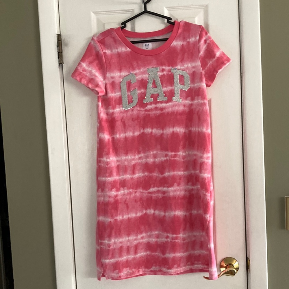 GAP GIRLS SEQUINS LOG PINK TIE DYE DRESS SIZE XXL